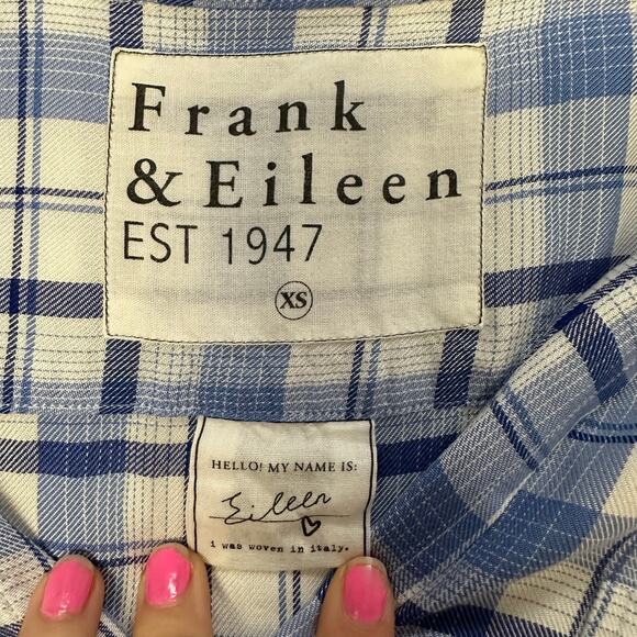 Frank & Eileen Relaxed Button-Up Shirt Blue Plaid Modal Women's Size XS - Picture 3 of 8